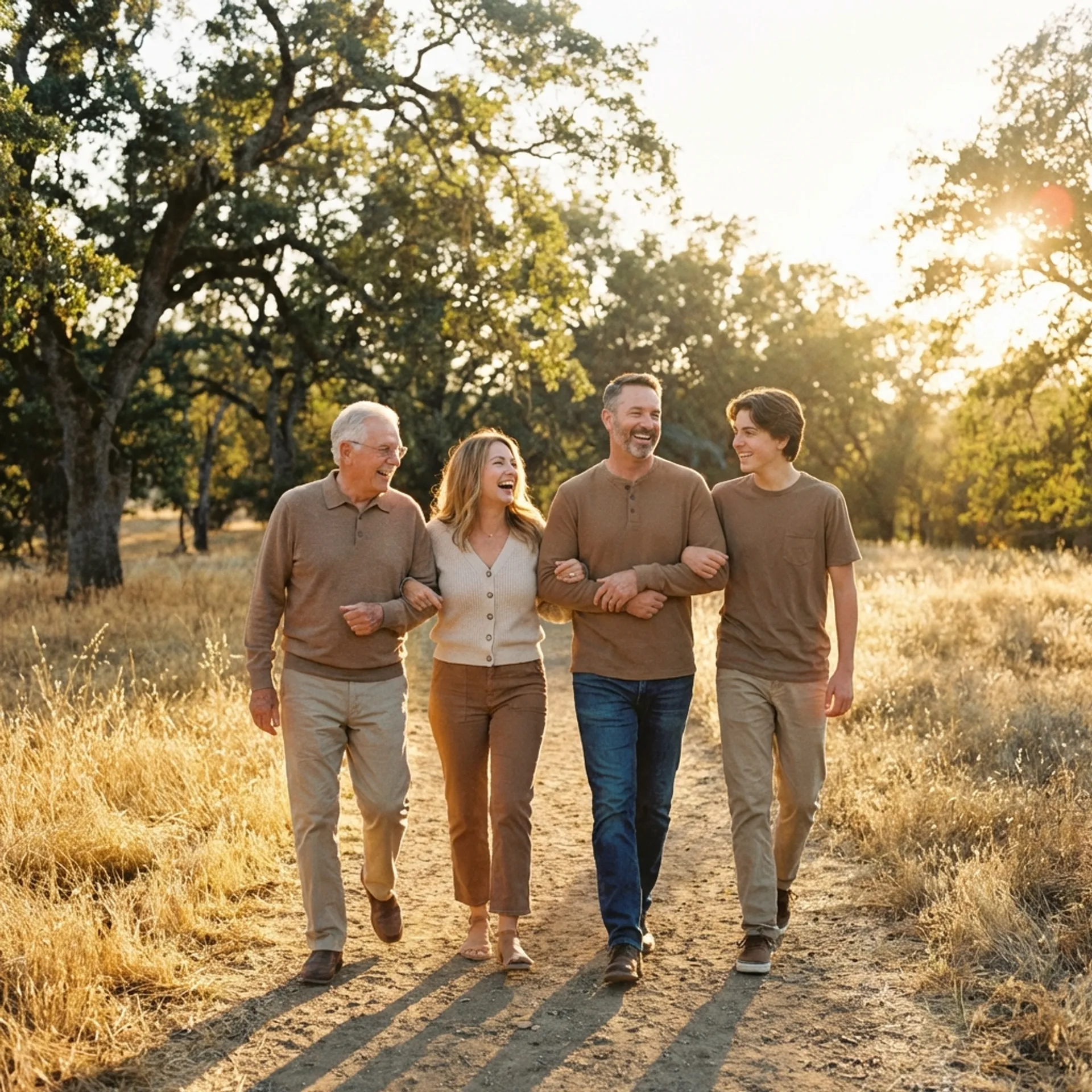 Familia feliz caminando en la naturaleza